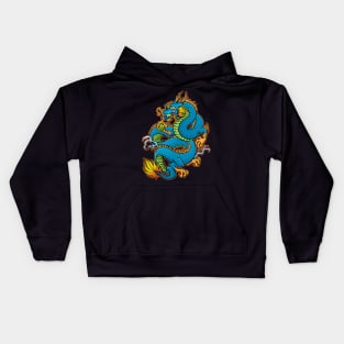 The Dragon of Luckyness in Blue Colour Kids Hoodie